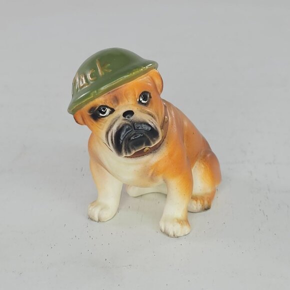 Vintage MTI Mack Truck Mascot Bulldog Figurine Wearing Green Helmet Ceramic Rare - Picture 8 of 8